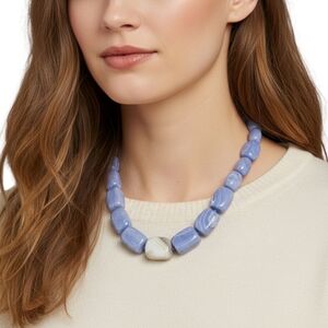 Free People Light Blue Marbled Bead Statement Necklace Chunky Resin NWT